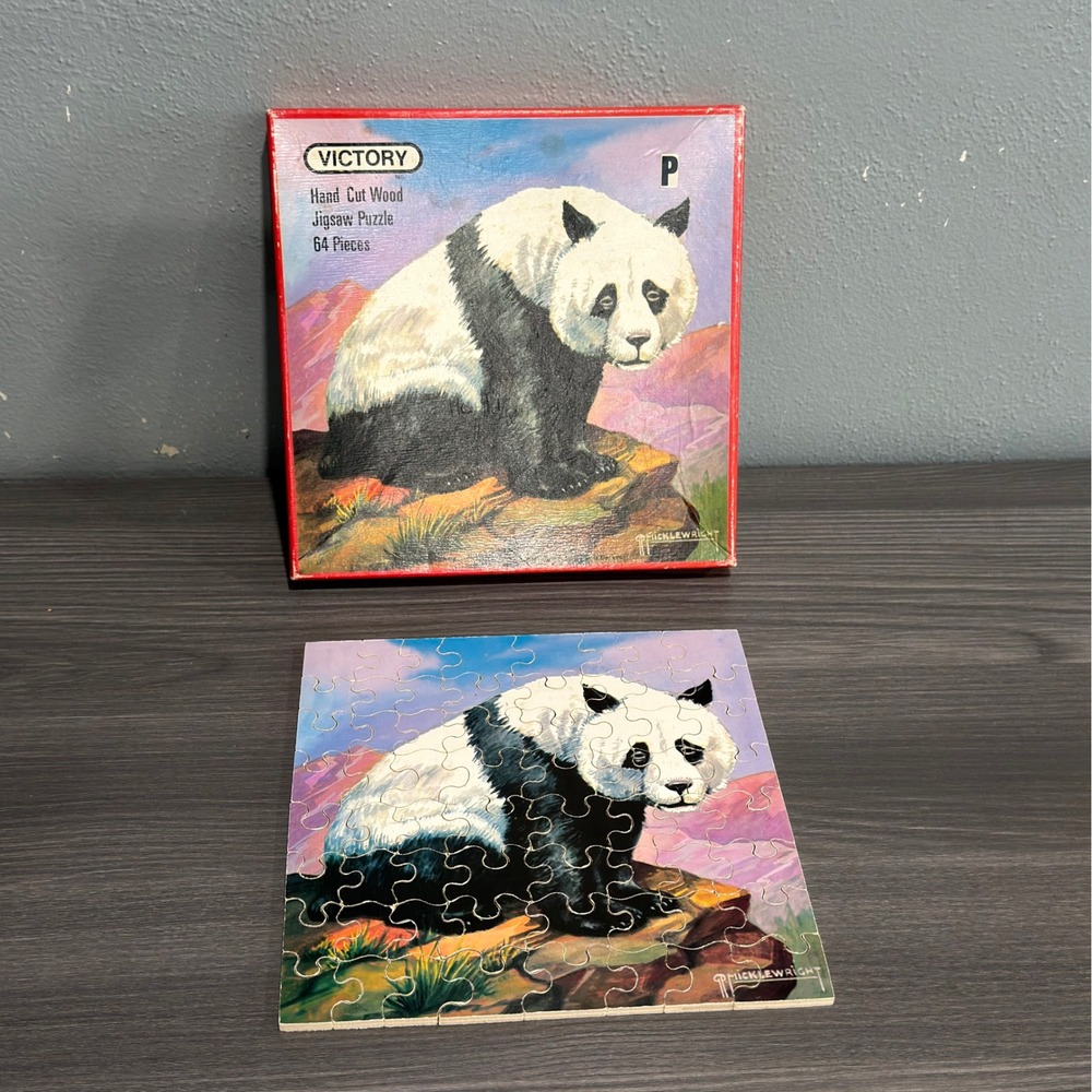 Vintage Victory Hand Cut Wood Jigsaw Puzzle Panda 64 Pieces 1972 7244 England